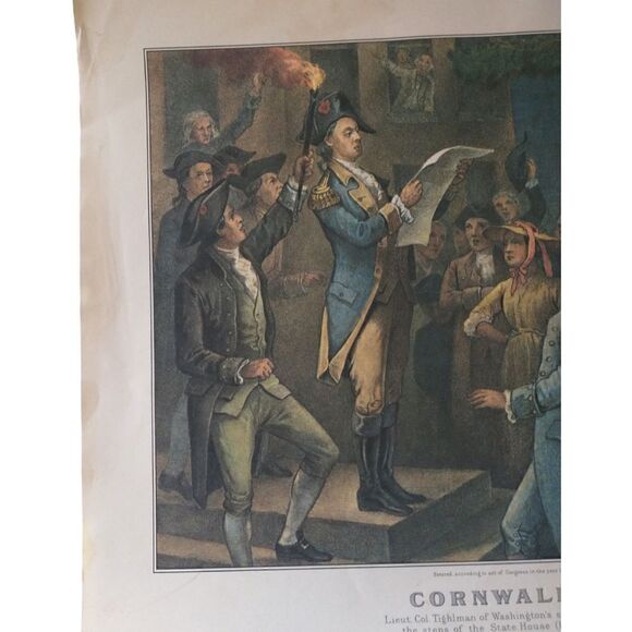 Cornwallis Is Taken Military Lithograph Print Calendar Ephemera Vtg Currier Ives - Picture 5 of 16
